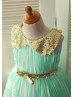 Peter Pan Gold Sequin Collar Mint Green Pleated Chiffon Flower Girl Dress